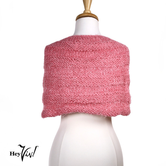 Retro Style Pink Glitter Knit Sweater Shrug Shawl w Pull Through Ends - Hey Viv - Picture 4 of 6